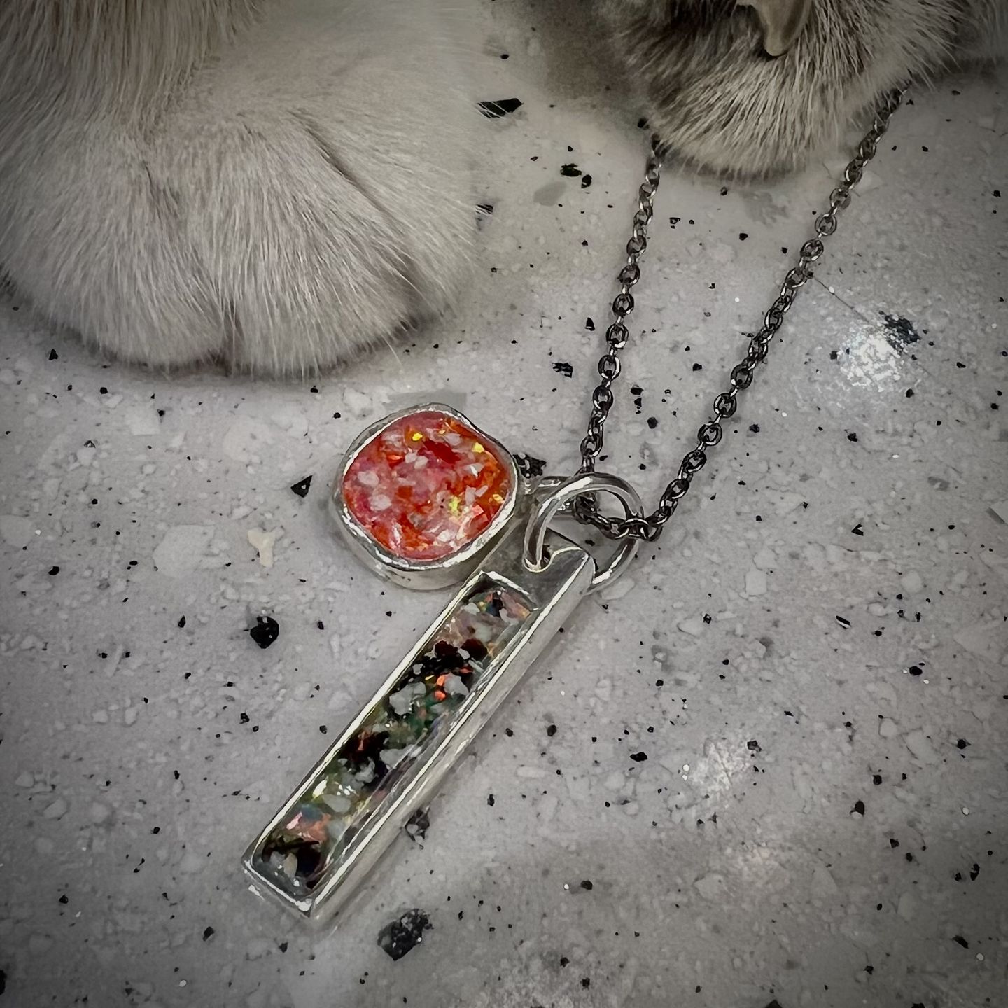 Customer photo review of Opal Bar Cremation Pendant - Engravable