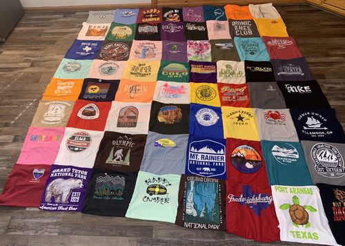 T-shirt quilt with outdoor activities, national parks themes by Cheryl from TX