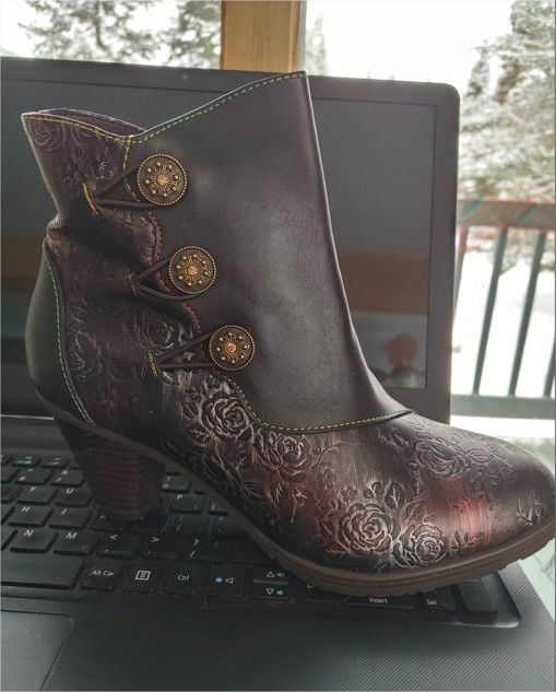 Customer photo review of Retro Handmade Floral Stitching Button Boots