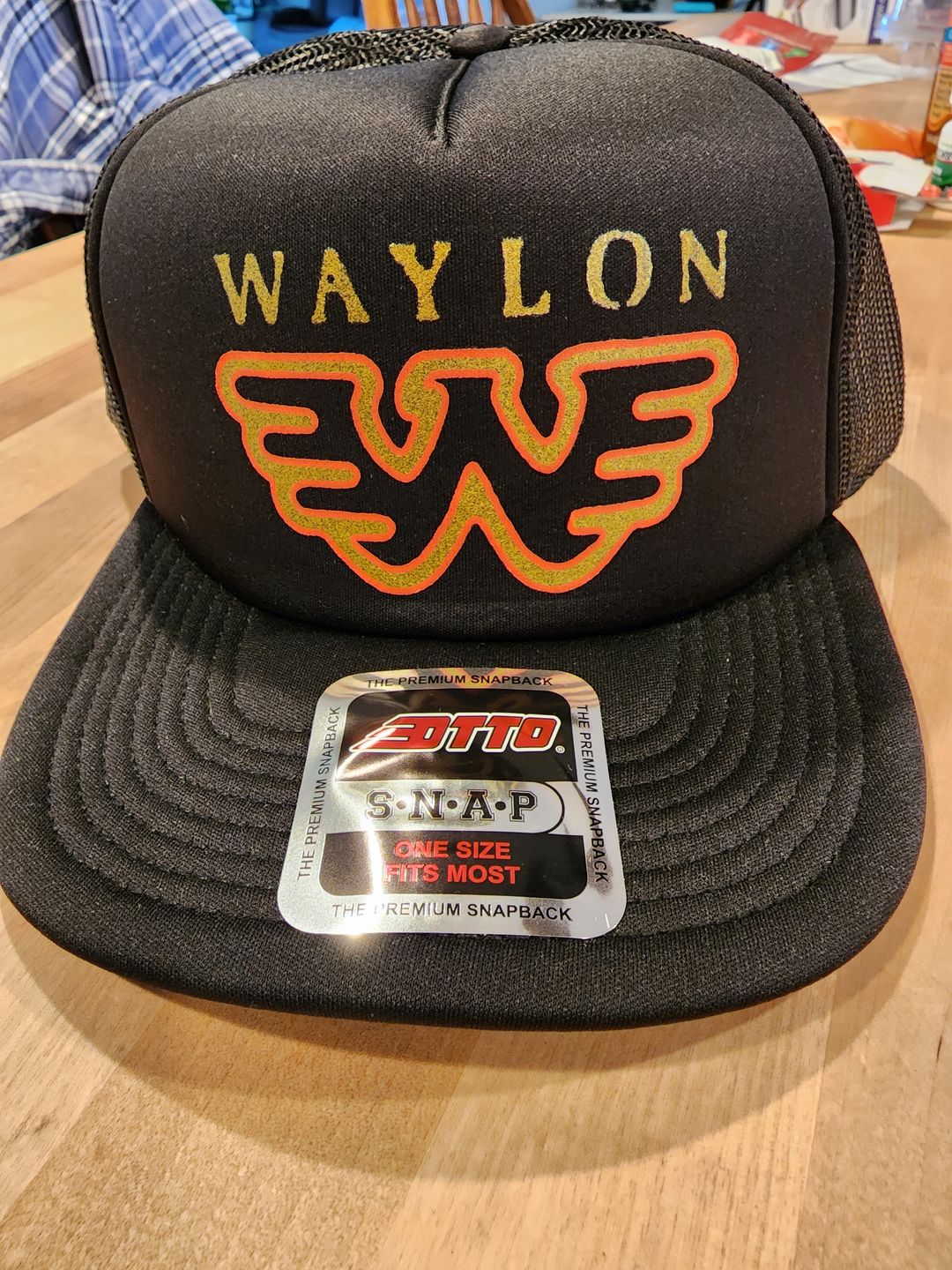 Customer photo review of Waylon Jennings Distressed Flying W Trucker Hat - Black