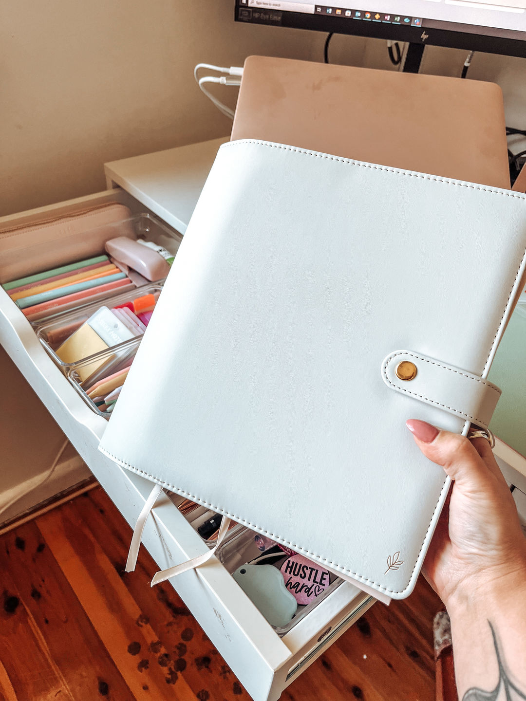 Customer photo review of Grey Leather Planner Cover (Signature, Daily + Classic)