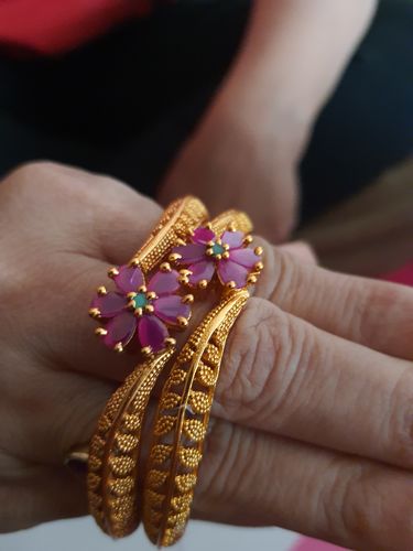 Customer photo review of Rubans Set Of 2 24K Gold-Plated Handcrafted Ruby-Studded Bangles