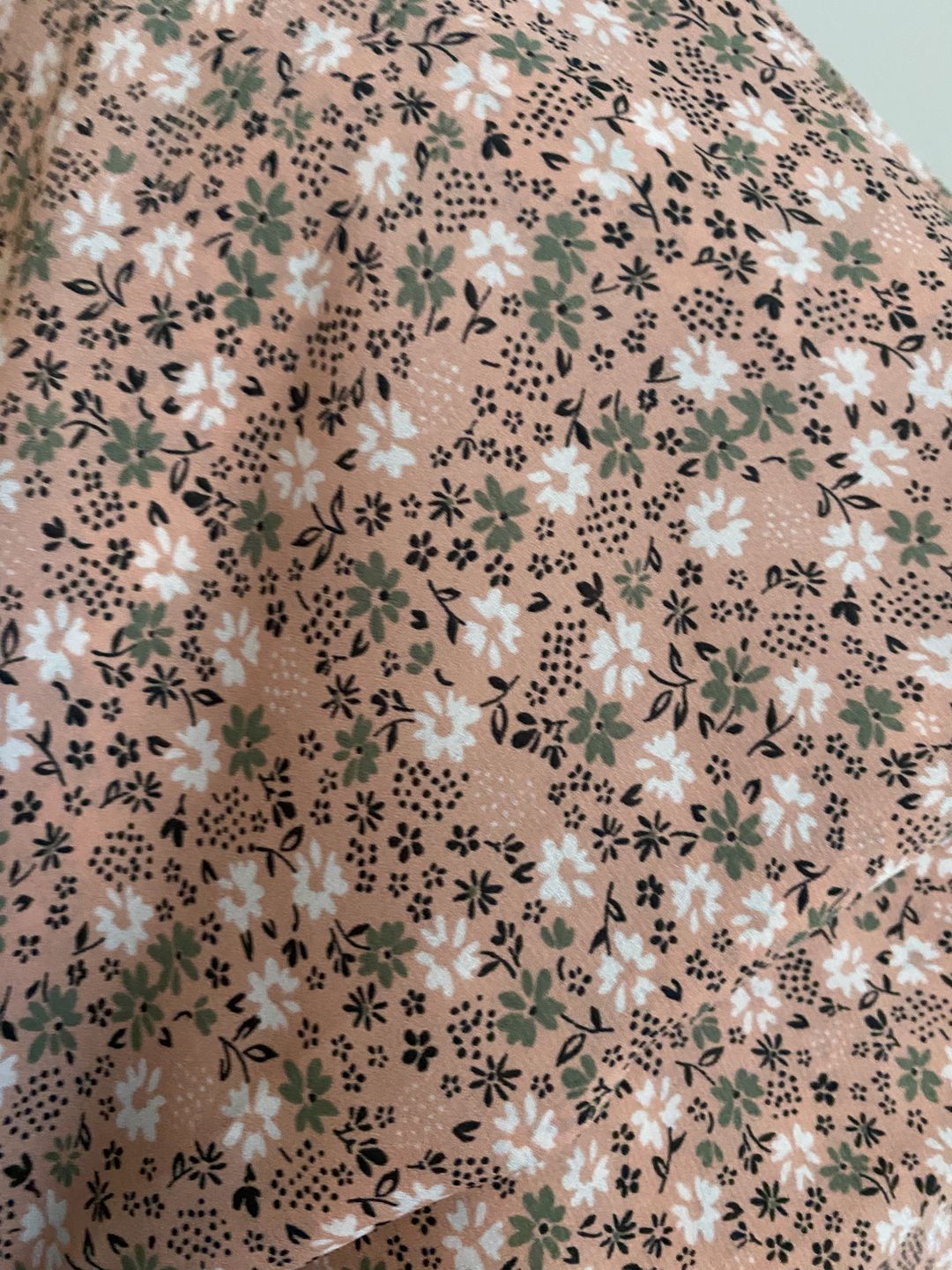 Customer photo review of Khaki and White on Peach Crepe Fabric