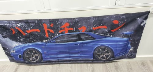 Customer photo review of GODZILLA Edition Nissan Skyline R34 GTR Garage Flag