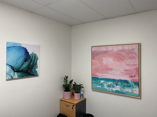 Customer photo review of Memories Of You - Abstract Beach Pink Turquoise Blue Canvas Wall Art Print s