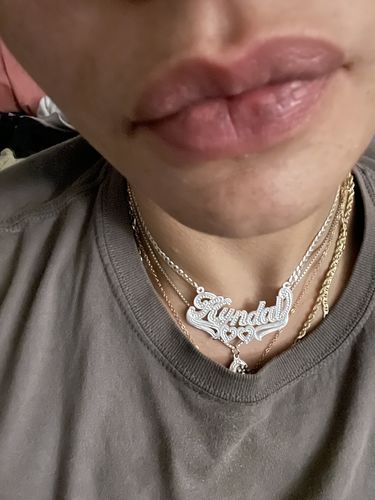 Customer photo review of The Double Plated Infinite Love Name Necklace with Hugs and Kisses Chain