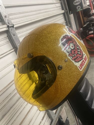 Customer photo review of Full Face Retro Motorcycle Helmet - Cafe Racer - Shiny Gold