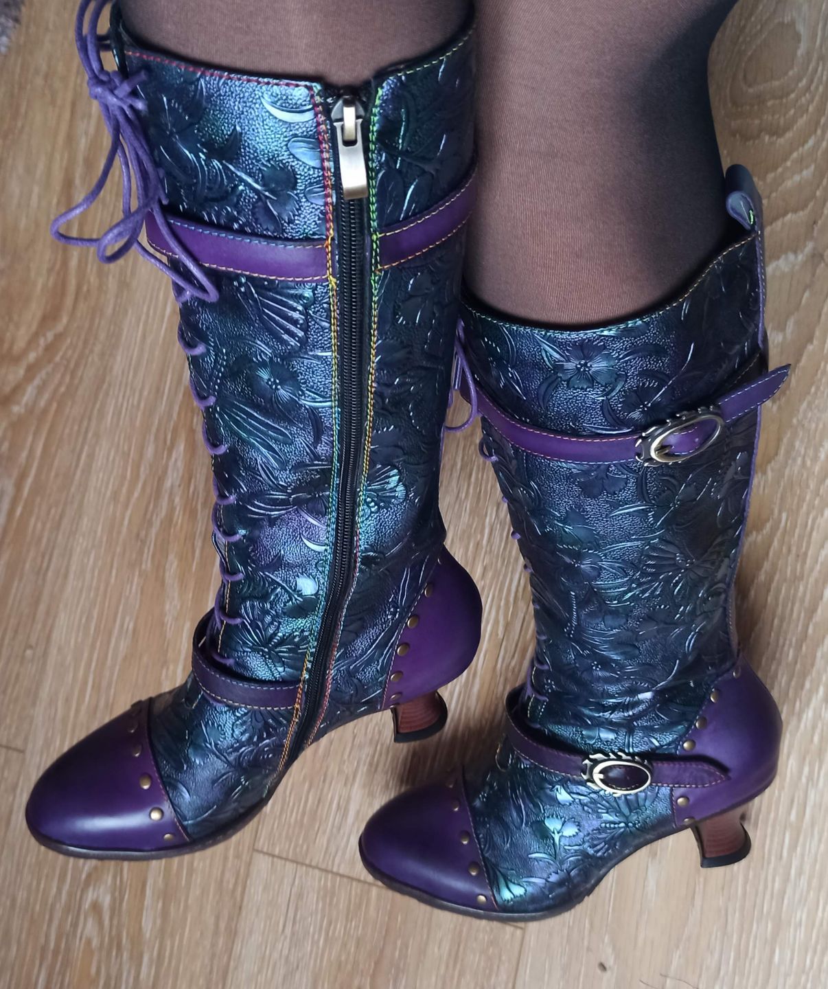 Customer photo review of Warm Embossed Real Leather Dragonfly Boots