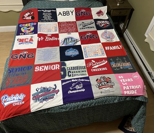 T-shirt quilt featuring patriots cheer by Amy from ME