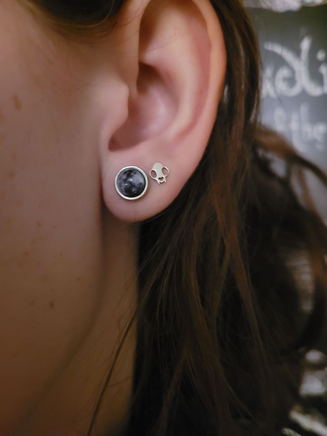 Customer photo review of Cat Skull Silhouette Nose Stud + Earring