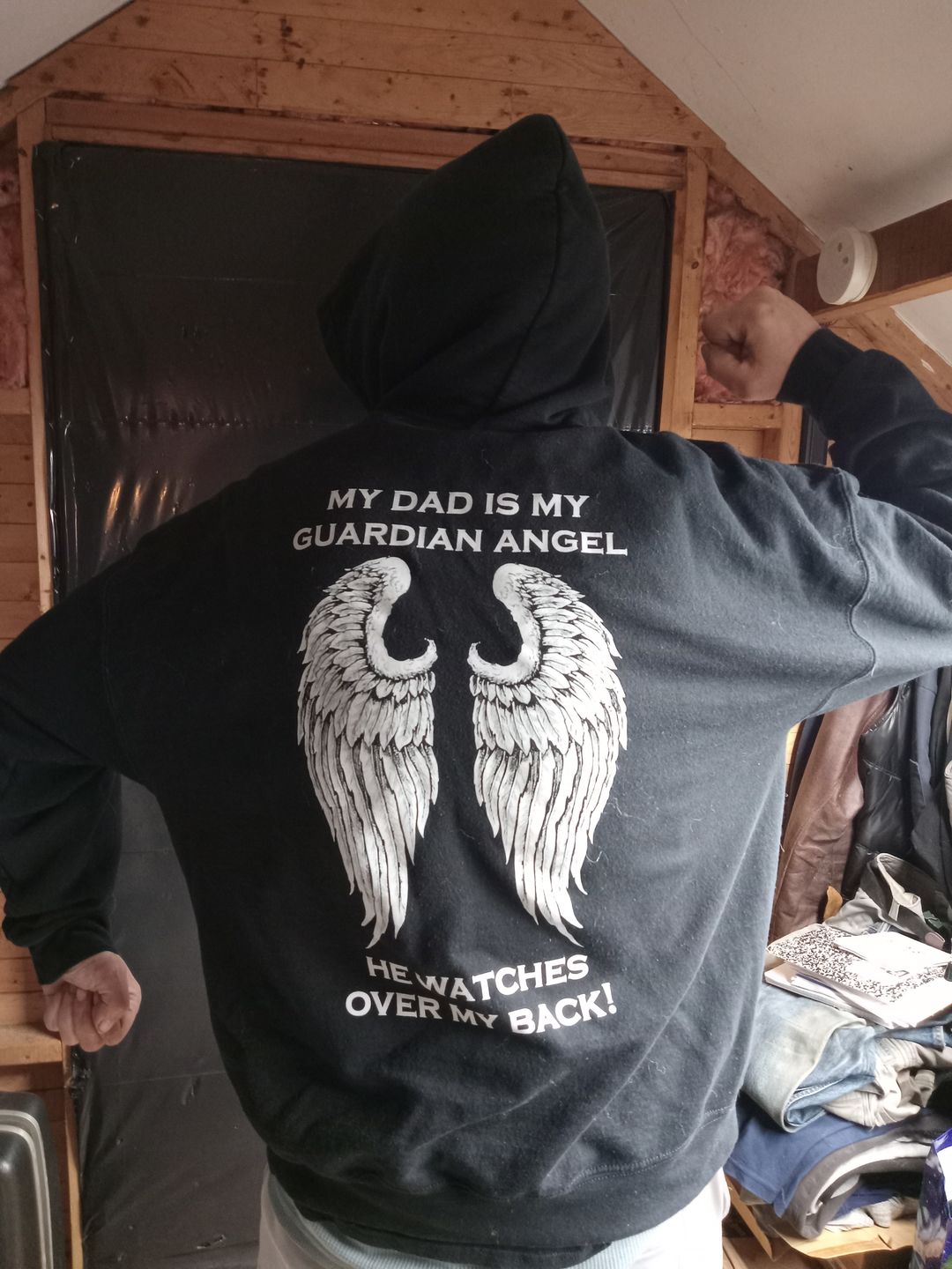 Customer photo review of My Dad Is My Guardian Angel Hoodie