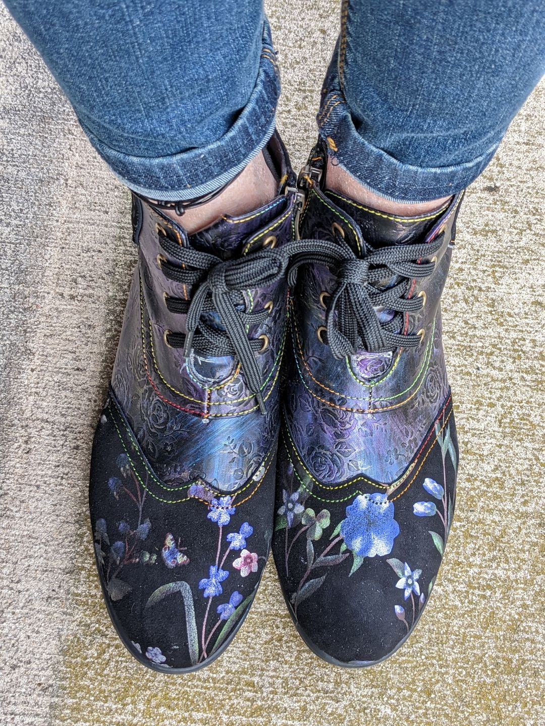 Customer photo review of Genuine Leather Embossed Comfy Ankle Boots