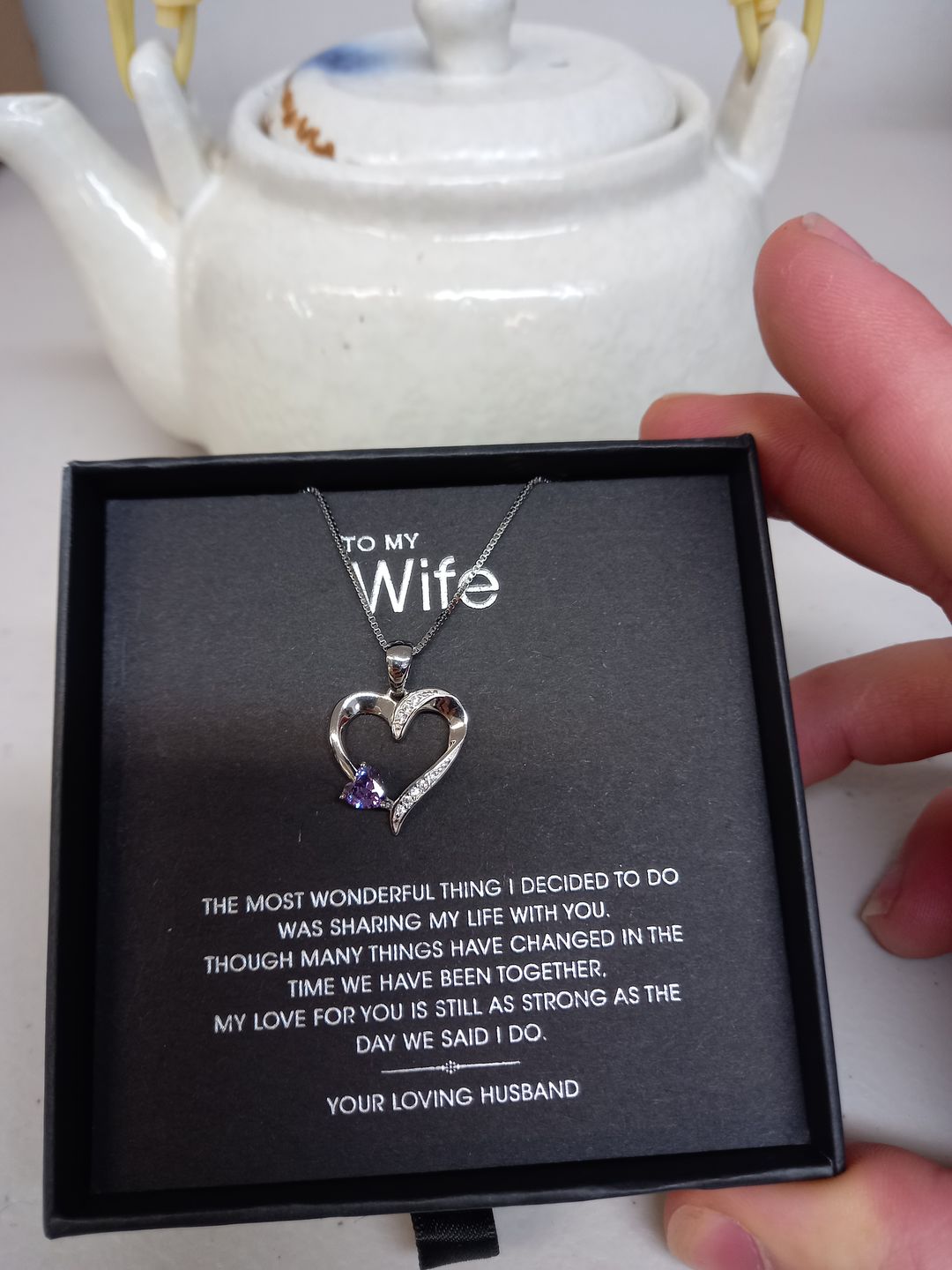 Customer photo review of "TO MY WIFE " - Sterling Silver Sacred Heart Necklace - 4 Colours