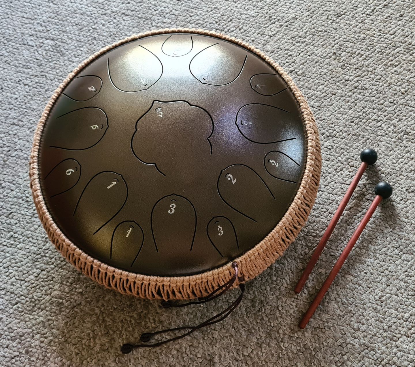 Customer photo review of Steel Tongue Drum 13" 15-Note D Major (4 Colours)