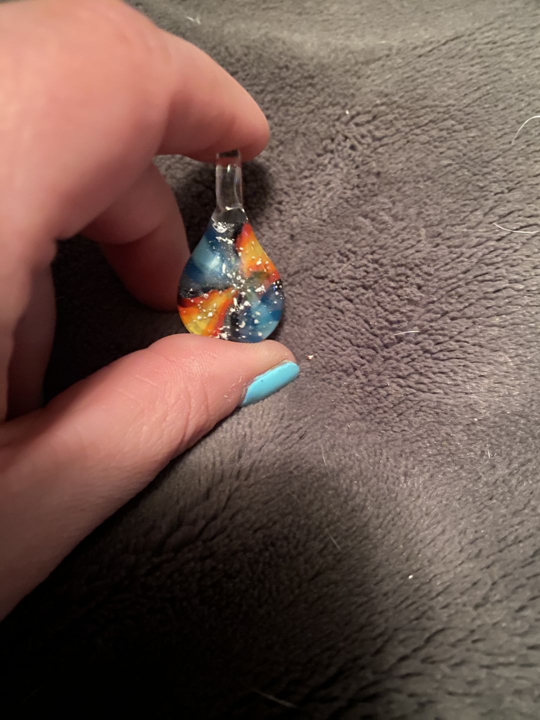 Customer photo review of Tie Dye Pendant with Infused Cremation Ashes