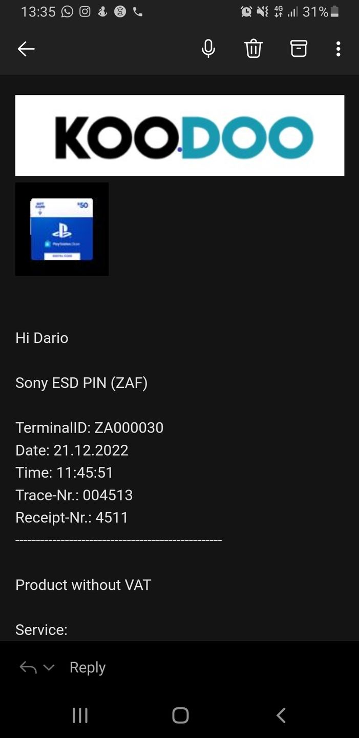 Customer photo review of PSN R500 Voucher. Digital code will be emailed