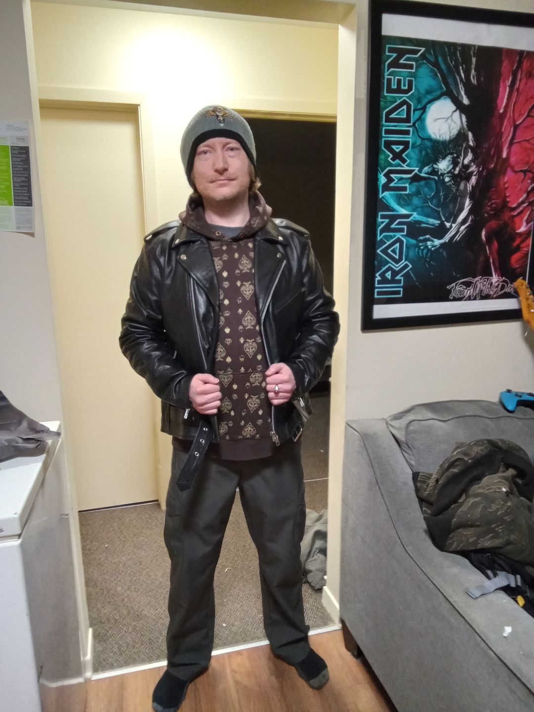 Customer photo review of "Perfect" Biker Style Classic Black Premium Heavy Leather Jacket