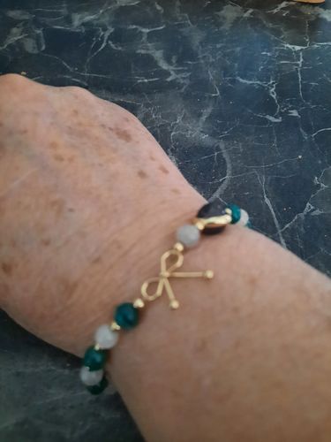 Customer photo review of Bracelet anti-douleur en malachite et pierre de lune | Or fin
