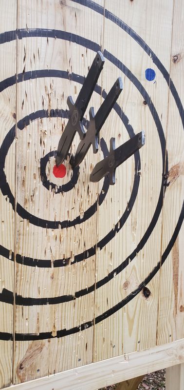 Customer photo review of Refillable Axe Throwing Target Home Marker Kit (1 Black, 1 Red, 1 Blue)