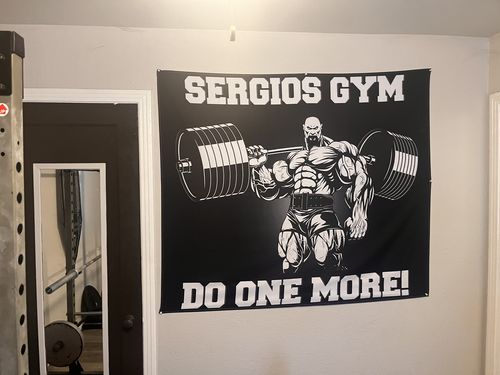 Customer photo review of Personalized Gym Flag Banner Tapestry Home Gym Decor Weightlifting Wall Art 10203