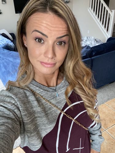 Customer photo review of Salty Savage Ladies OG Smile Color Blocked Cropped Sweatshirt | Wipe Out Edition| Maroon/Gray/White Stripes