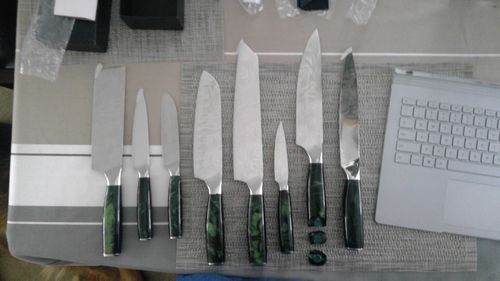 Customer photo review of "Wasabi" Collection - Premium Japanese Kitchen Knife Set with Green Resin Handle