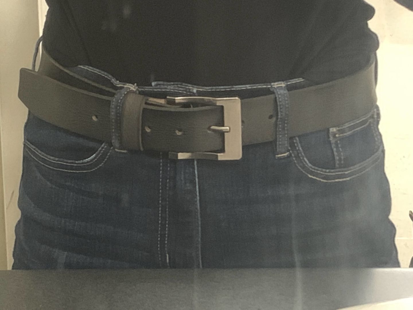 Customer photo review of The Mountain Belt - Grey Leather Belt with Charred Edges