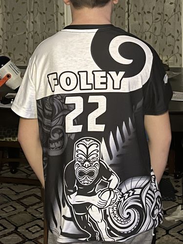 Customer photo review of Custom Text And Number New Zealand Silver Fern Rugby T Shirt KID All Black Maori Koru LT14