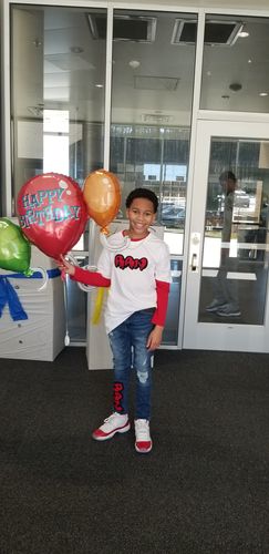 Customer photo review of Kids RAW Drip Red Chenille Crew Neck and RKJ001 Denim Jeans Set - White Tees / Dark Blue Jeans
