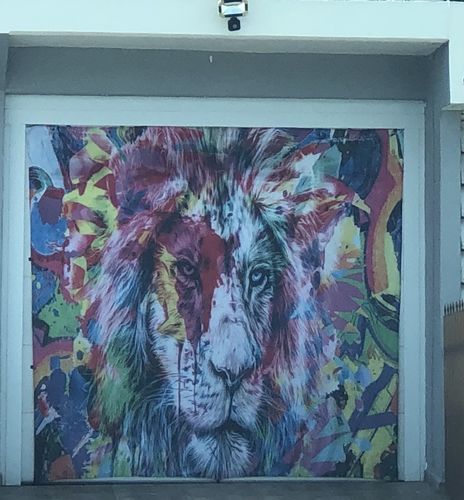 Customer photo review of Lion Head Art Garage Door Cover Wrap Banner
