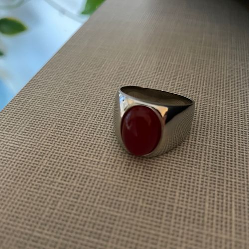 Customer photo review of Men's Wide Signet Ring Solid 925 Silver with Oval Natural Stone