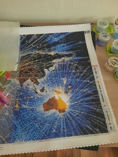 Customer photo review of 5D Diamond Painting XXL AB Steine Welt Feuerwerk