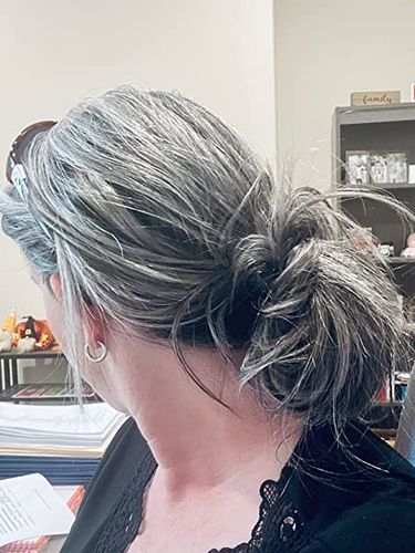 Customer photo review of Double Weft Clip In Natural Human Hair Extensions Moresoo Remy  Balayage Hair(#1B/Silver/1B)