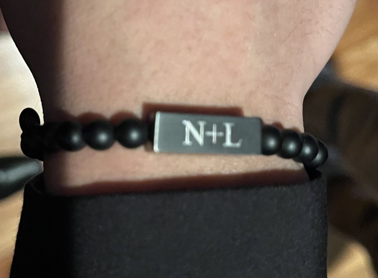 Customer photo review of 6mm Matte Black Rectangle Bead Bracelet