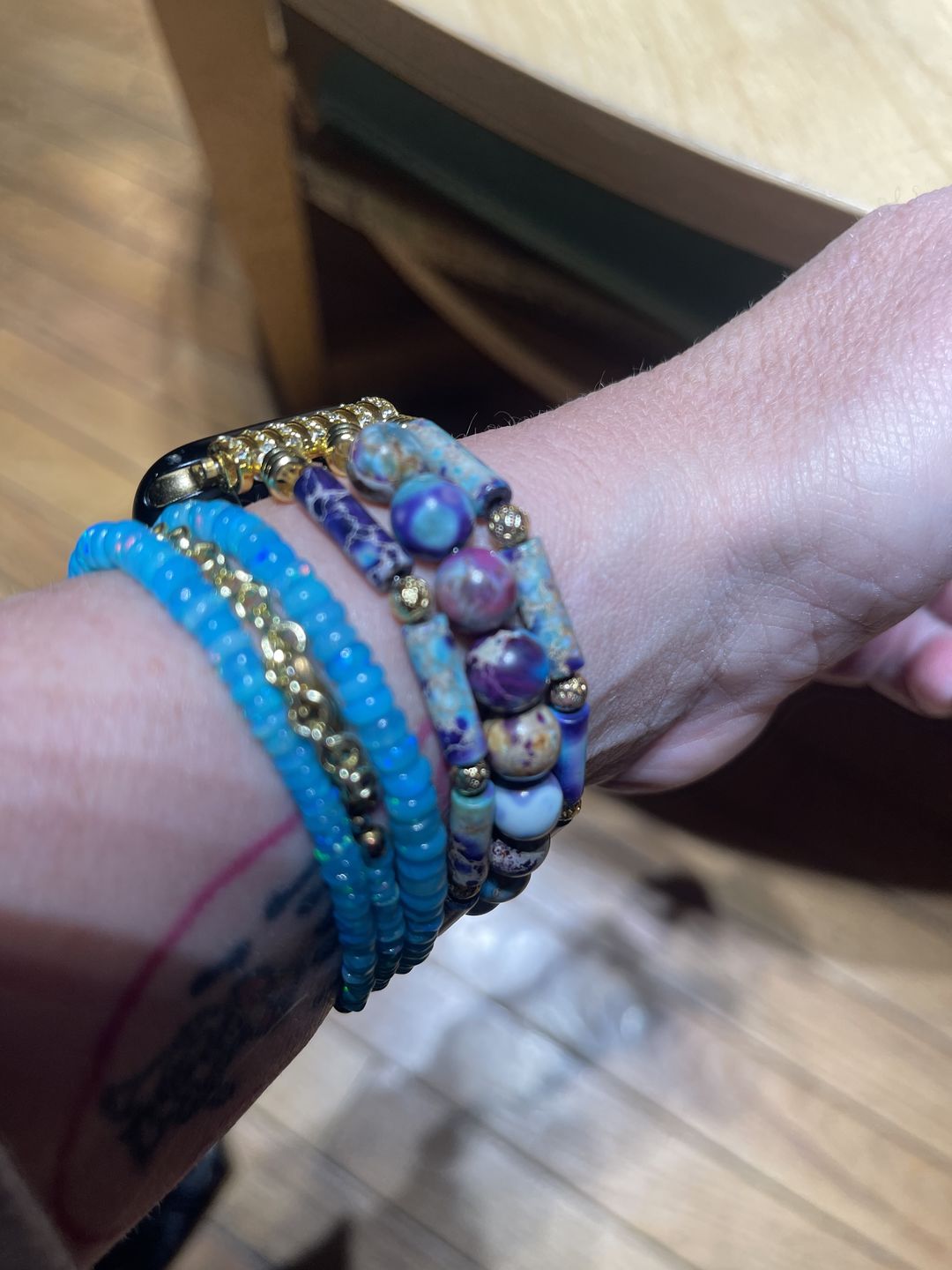 Customer photo review of Periwinkle Jasper Stretch Apple Watch Strap