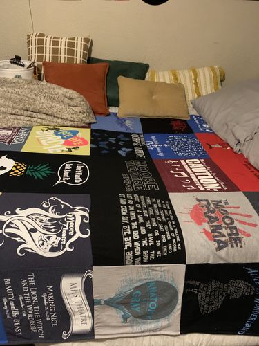 T-shirt quilt with theater, literature themes by Sandra  from OK