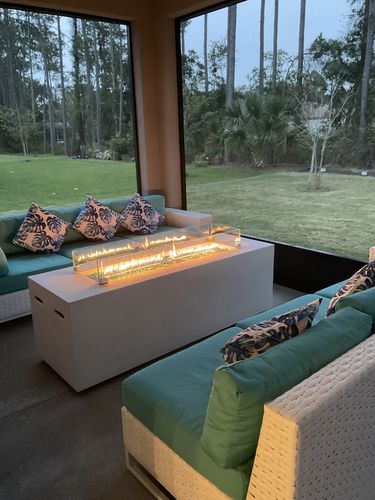 Customer photo review of 70" Linear Outdoor Propane Gas Fire Pit Table in White