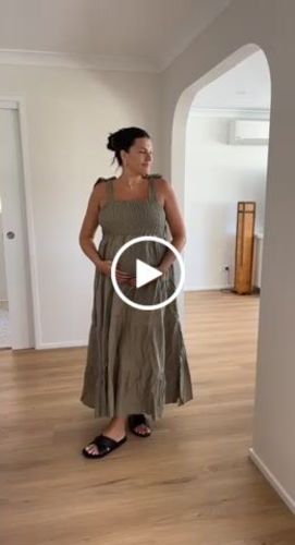 Customer video review of Maternity Lilliana Linen Dress in Khaki Green