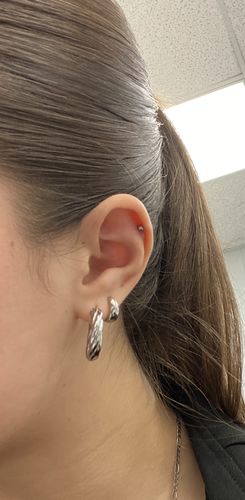 Customer photo review of Mini Bold Hoops - Silver