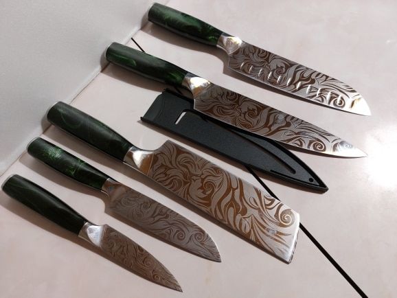 Customer photo review of Wasabi Collection — Japanese High-Carbon Steel Knife Set with Green Resin Handles