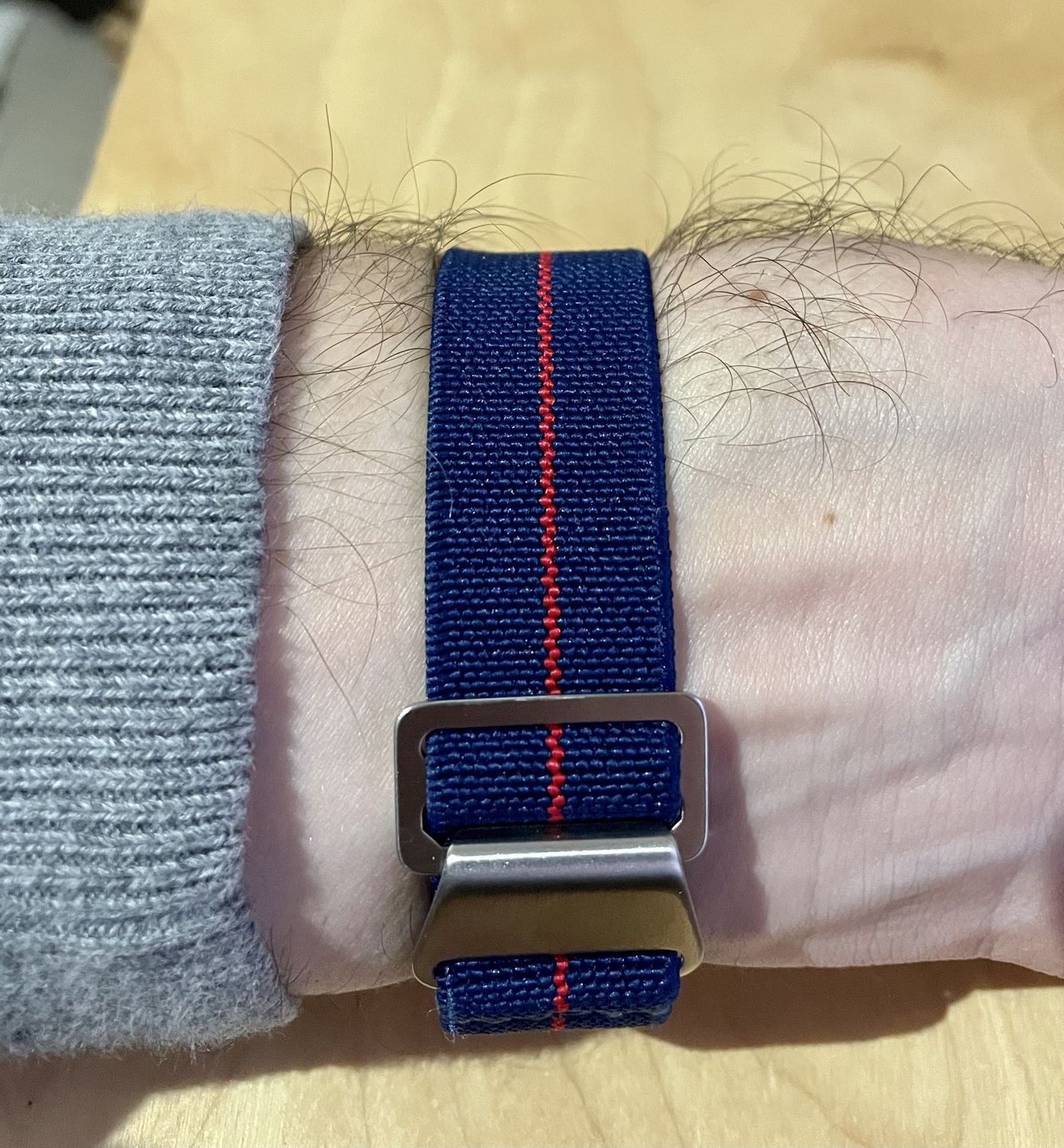 Customer photo review of Marine Nationale Military Style Elastic Strap - Blue & Red