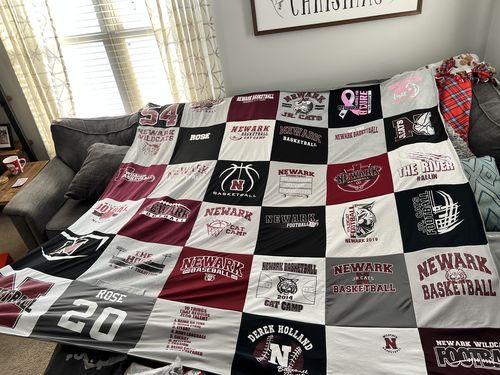 T-shirt quilt featuring newark wildcats football, newark basketball team by Kate from OH