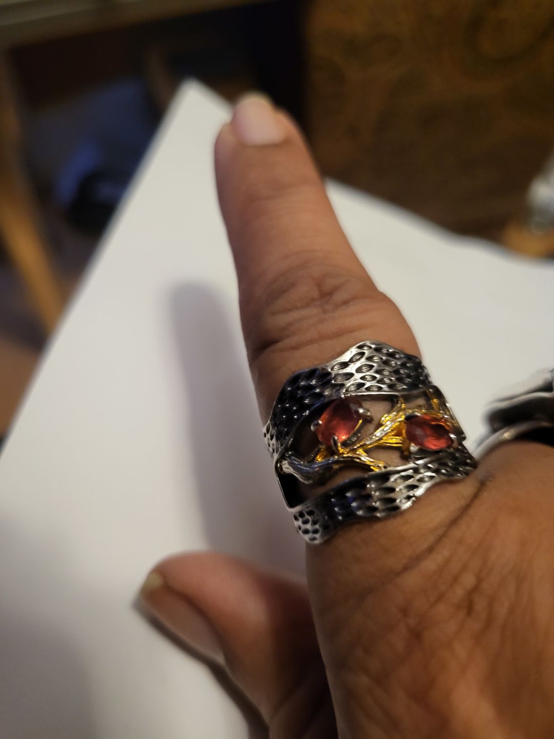 Customer photo review of Retro Red Garnet Ring