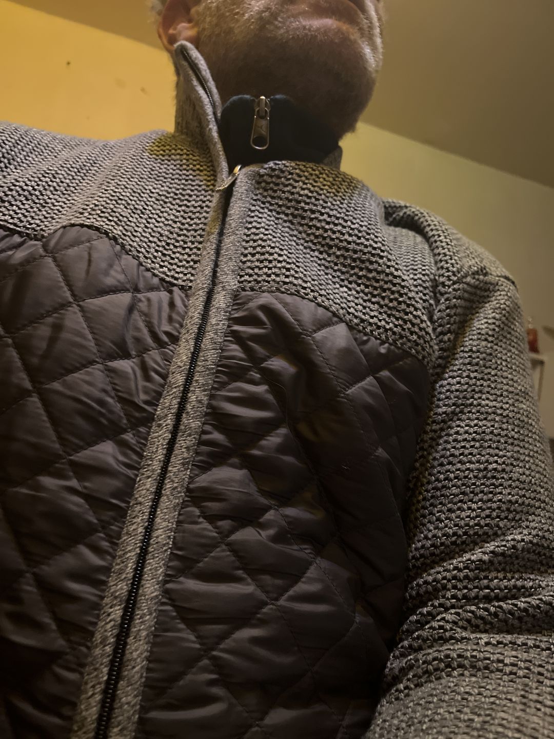 Customer photo review of Quilted Patchwork Zip Up Sweater