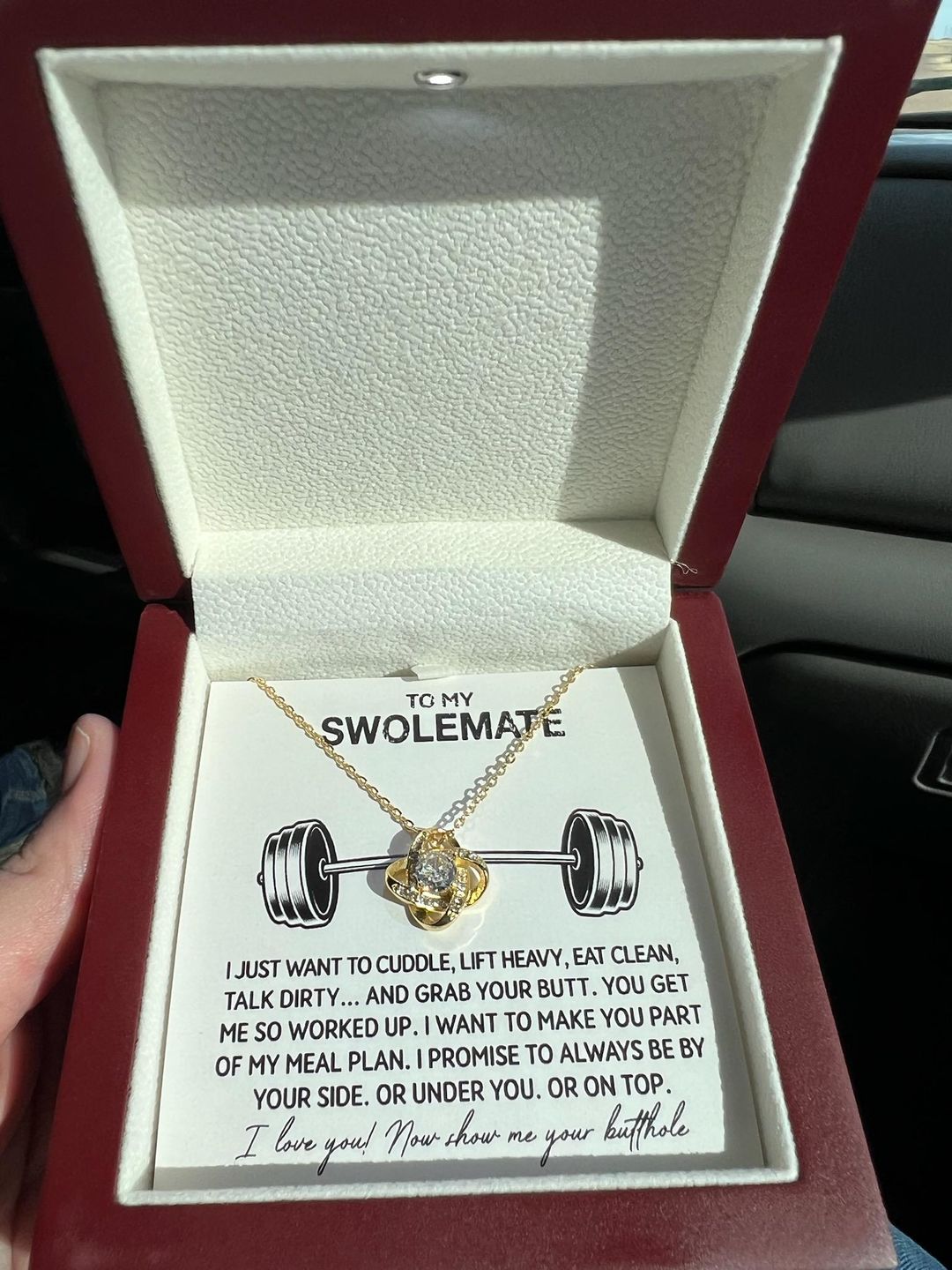 Customer photo review of To My Swolemate - My Meal Plan - Love Knot Necklace
