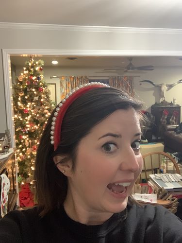Customer photo review of CRIMSON PEARL EMBELLISHED VELVET GIGI HEADBAND