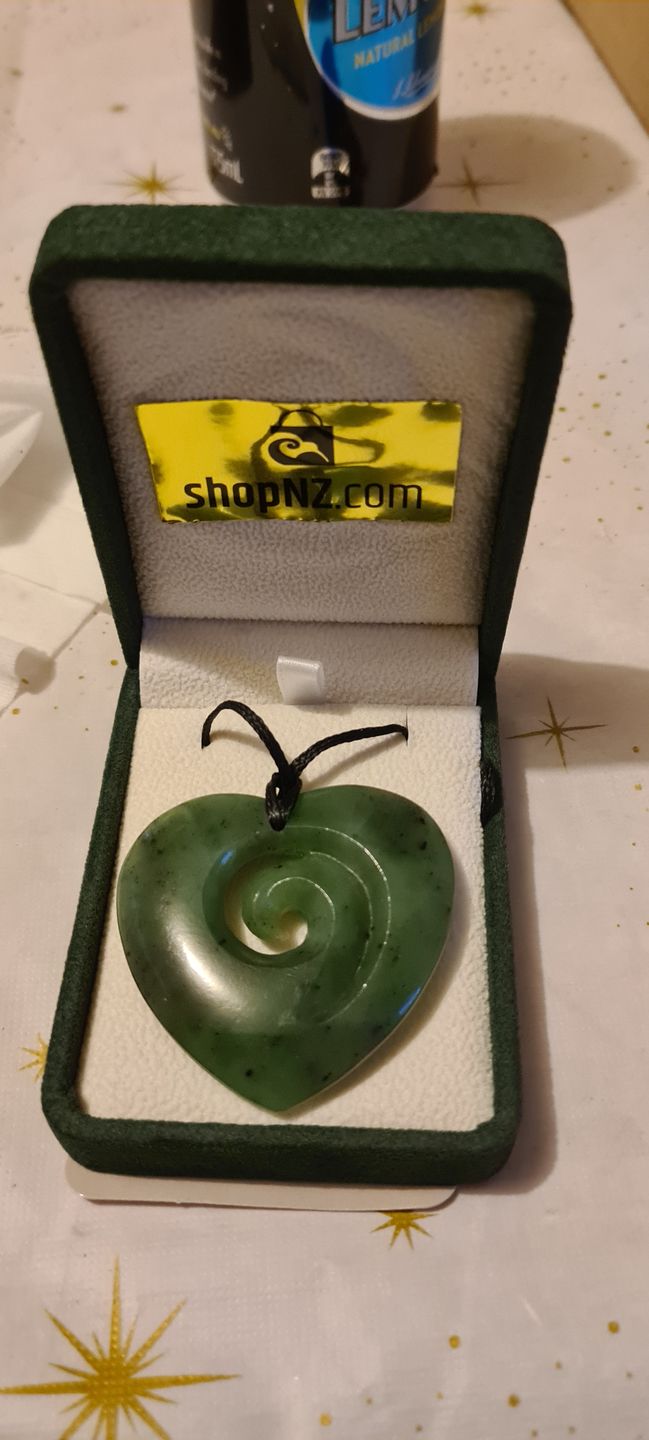 Customer photo review of Genuine NZ Greenstone 5cm Heart Koru Necklace