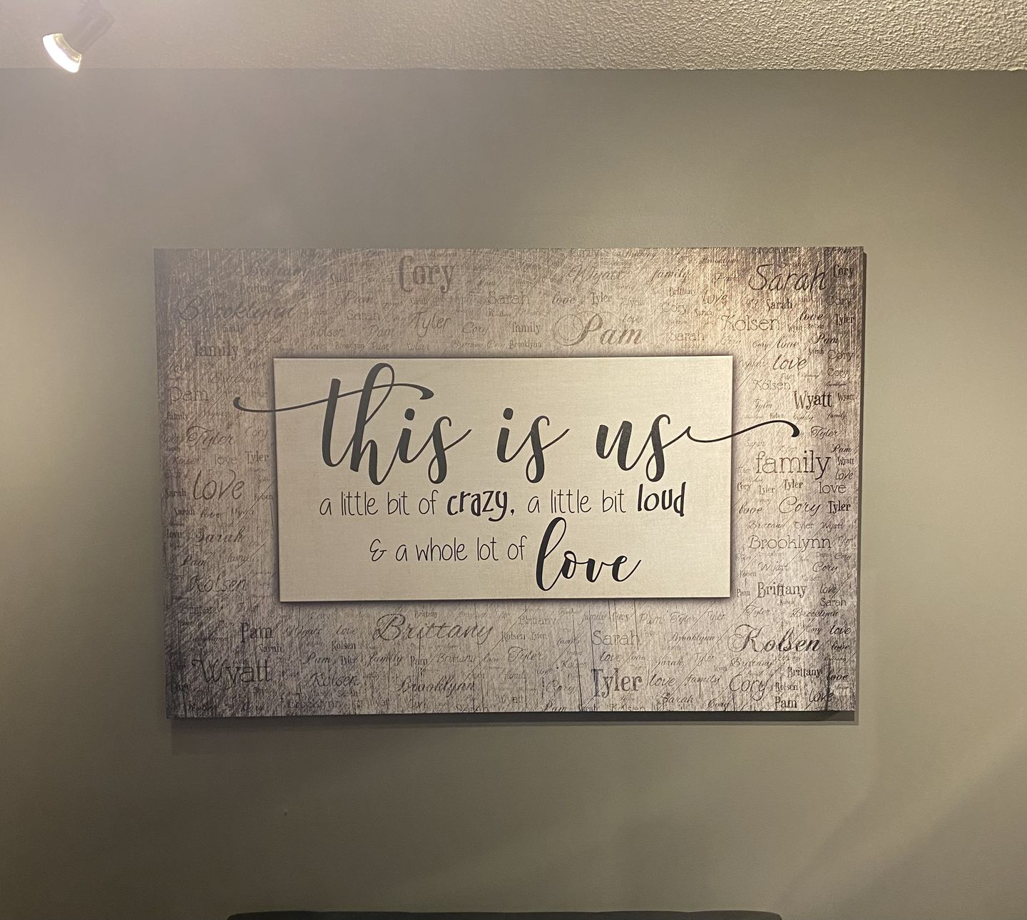 Customer photo review of Personalized "This Is Us" With Names on Background Premium Canvas