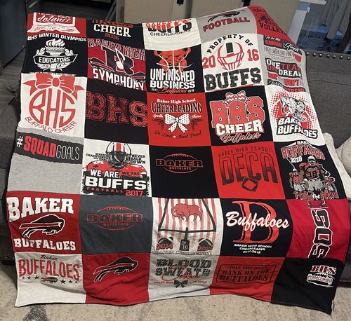 T-shirt quilt featuring baker buffalos, bhs buffalos by Chante’ from LA