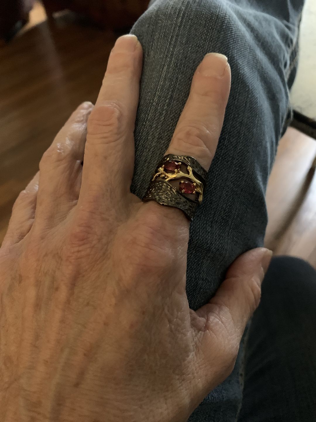 Customer photo review of Retro Red Garnet Ring